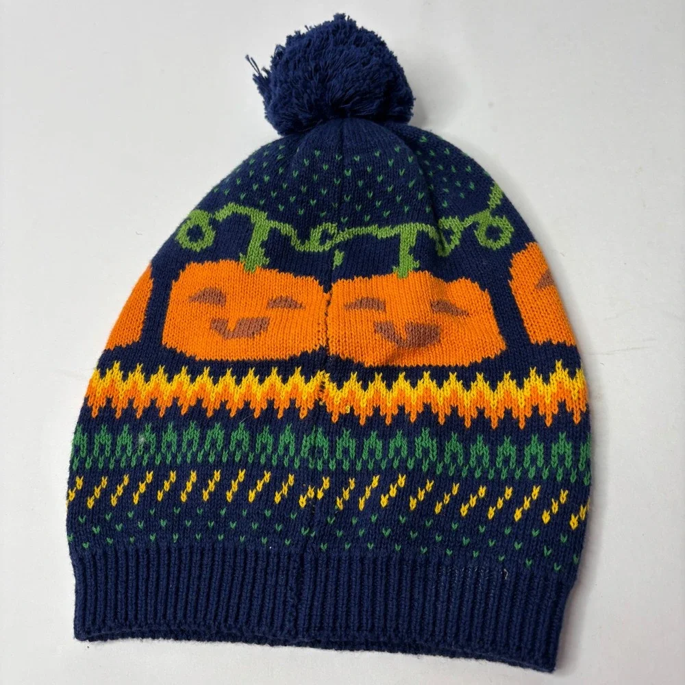 ModCloth Give Em Pumpkin to Talk About Beanie Hat Fair Isle Pom Hat Blue Orange